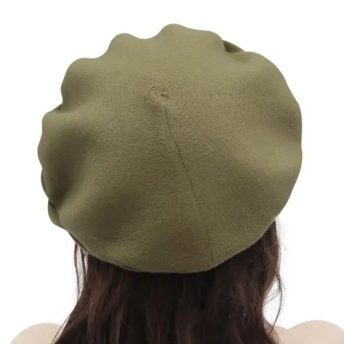 ZLYC Frantsuz beret shlyapasi, Ayollar uchun ikki tomonlama tekis rangli trikotaj iliq beret shapka - 3