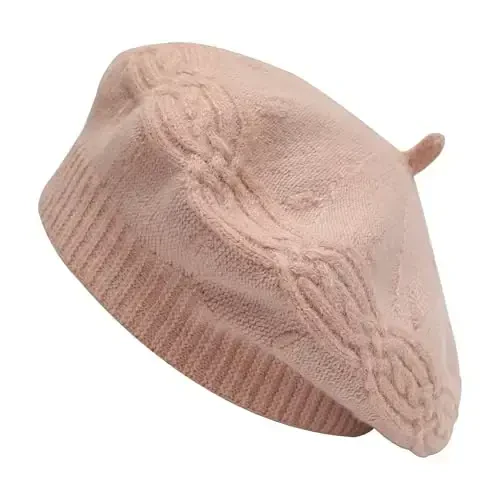 ZLYC French Beret hat, Reversible Solid Color Knit Warm Beret Cap for Womens Girls 