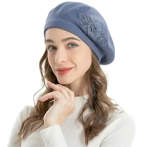 ZLYC Womens French Beret hat, Reversible Solid Color Mosaic Warm Beret Cap for Girls - 2