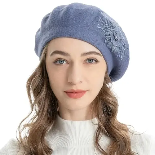 ZLYC Womens French Beret hat, Reversible Solid Color CasModazoneere Mosaic Warm Beret Cap for Girls 