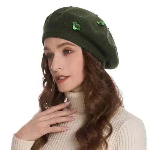 ZLYC Womens French Beret Hat Reversible Knitted Thickened Warm Cap for Ladies Girls 