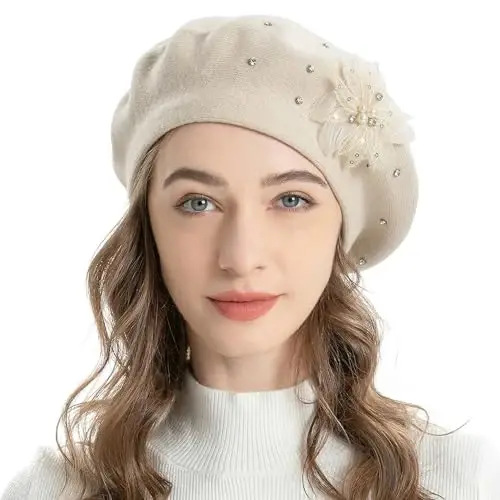 ZLYC Womens French Beret hat, Reversible Solid Color Mosaic Warm Beret Cap for Girls 