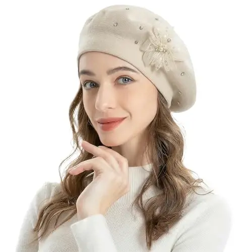 ZLYC Womens French Beret hat, Reversible Solid Color Mosaic Warm Beret Cap for Girls - 2