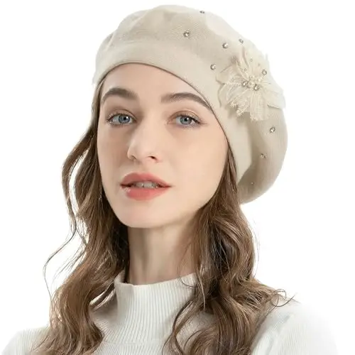 ZLYC Womens French Beret hat, Reversible Solid Color Mosaic Warm Beret Cap for Girls - 3