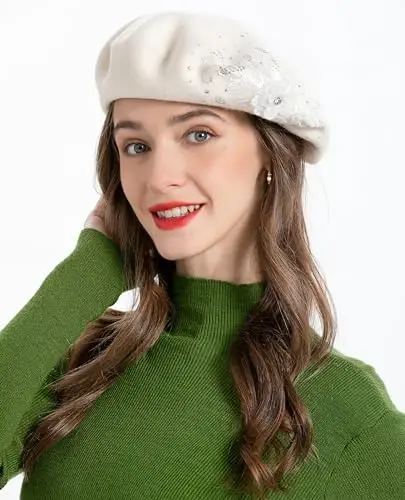 ZLYC Womens French Beret hat, Reversible Solid Color Mosaic Warm Beret Cap for Girls - 3