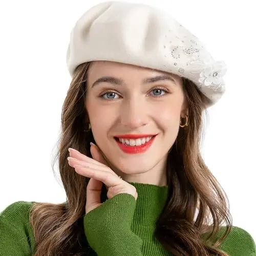 ZLYC Womens French Beret hat, Reversible Solid Color CasModazoneere Mosaic Warm Beret Cap for Girls 