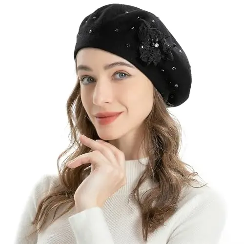 ZLYC Womens French Beret hat, Reversible Solid Color Mosaic Warm Beret Cap for Girls - 2