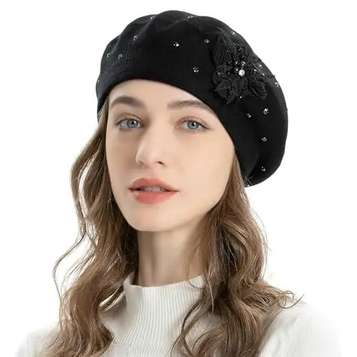 ZLYC Womens French Beret hat, Reversible Solid Color Mosaic Warm Beret Cap for Girls - 3