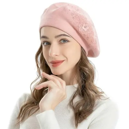 ZLYC Womens French Beret hat, Reversible Solid Color Mosaic Warm Beret Cap for Girls - 2