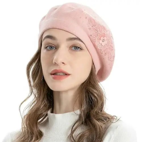 ZLYC Womens French Beret hat, Reversible Solid Color Mosaic Warm Beret Cap for Girls - 3