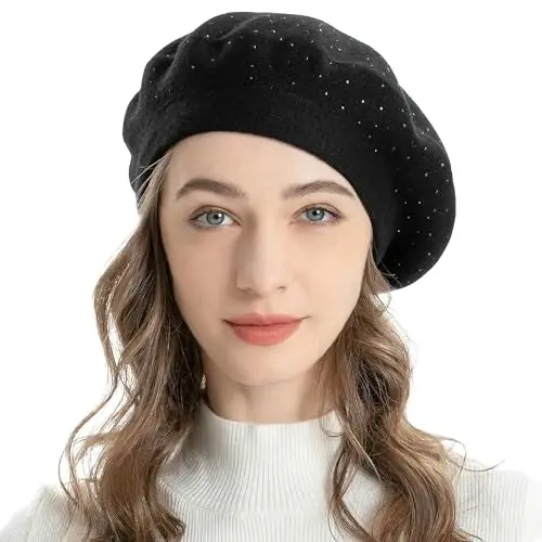 ZLYC Womens French Beret hat, Reversible Solid Color Mosaic Warm Beret Cap for Girls 