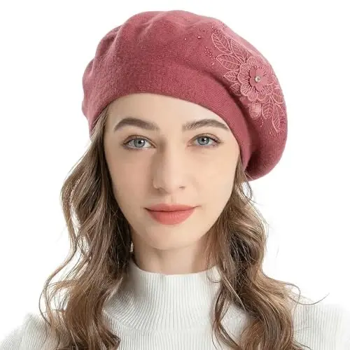 ZLYC Womens French Beret hat, Reversible Solid Color Mosaic Warm Beret Cap for Girls 