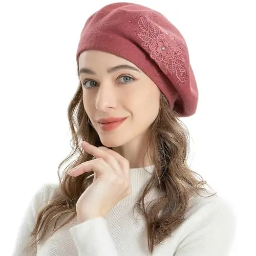 ZLYC Womens French Beret hat, Reversible Solid Color Mosaic Warm Beret Cap for Girls - ZLYC (1)
