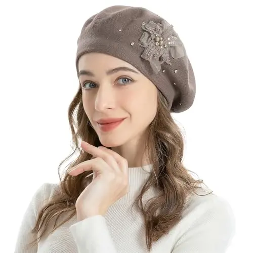 ZLYC Womens French Beret hat, Reversible Solid Color Mosaic Warm Beret Cap for Girls - ZLYC (1)