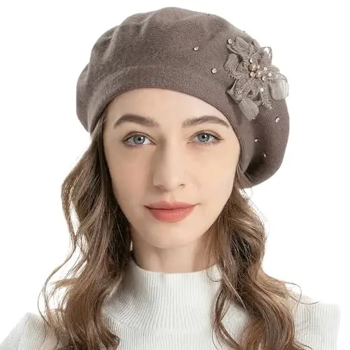 ZLYC Womens French Beret hat, Reversible Solid Color CasModazoneere Mosaic Warm Beret Cap for Girls 
