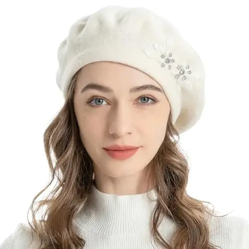 ZLYC Womens French Beret hat, Reversible Solid Color Mosaic Warm Beret Cap for Girls 