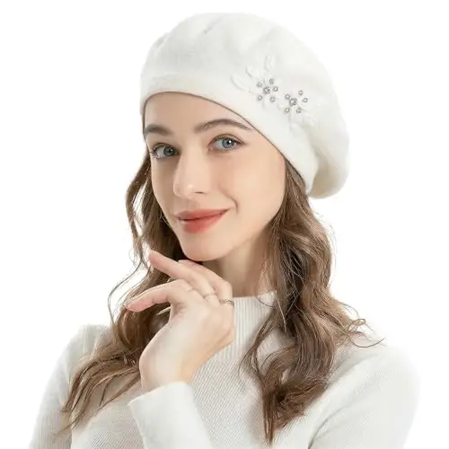 ZLYC Womens French Beret hat, Reversible Solid Color Mosaic Warm Beret Cap for Girls - 2