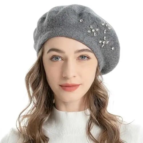 ZLYC Womens French Beret hat, Reversible Solid Color Mosaic Warm Beret Cap for Girls 