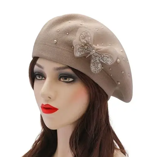 ZLYC Womens French Beret hat, Reversible Solid Color CasModazoneere Mosaic Warm Beret Cap for Girls - ZLYC (1)