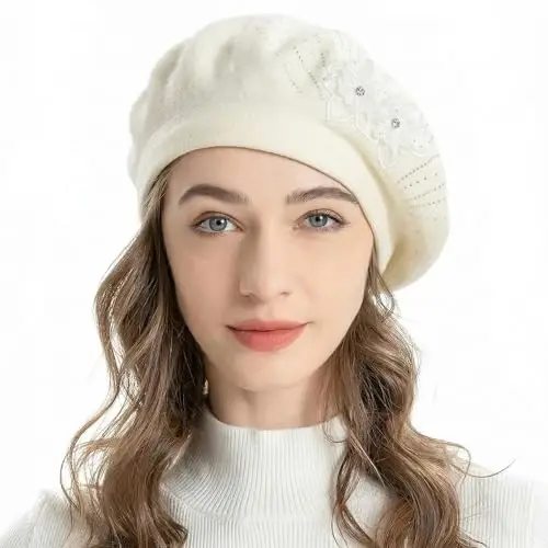 ZLYC Womens French Beret hat, Reversible Solid Color Mosaic Warm Beret Cap for Girls 