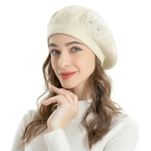 ZLYC Womens French Beret hat, Reversible Solid Color Mosaic Warm Beret Cap for Girls - 2