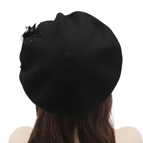 ZLYC Womens French Beret hat, Reversible Solid Color Mosaic Warm Beret Cap for Girls - 3
