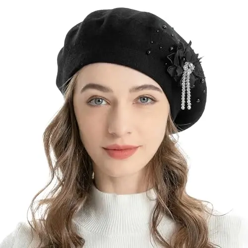 ZLYC Womens French Beret hat, Reversible Solid Color Mosaic Warm Beret Cap for Girls 