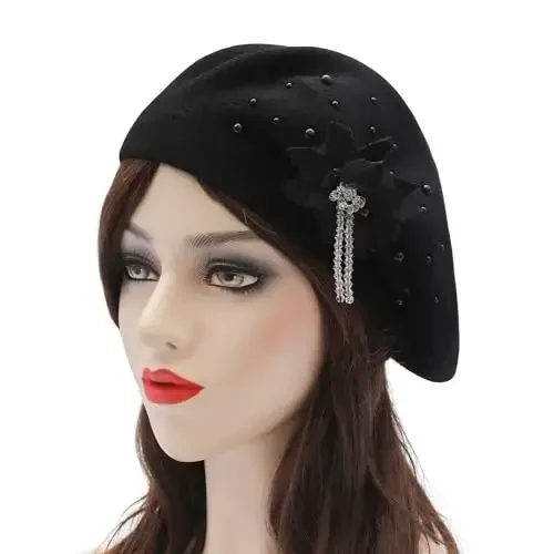 ZLYC Womens French Beret hat, Reversible Solid Color CasModazoneere Mosaic Warm Beret Cap for Girls - ZLYC (1)