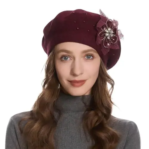 ZLYC Womens French Beret hat, Reversible Solid Color Mosaic Warm Beret Cap for Girls - 1