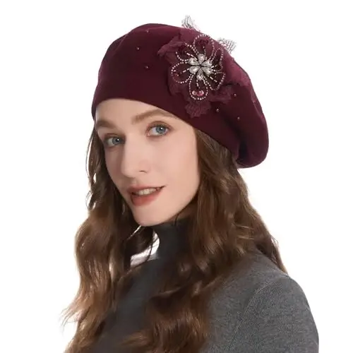 ZLYC Womens French Beret hat, Reversible Solid Color Mosaic Warm Beret Cap for Girls - 2