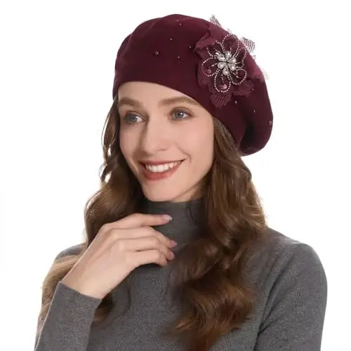 ZLYC Womens French Beret hat, Reversible Solid Color Mosaic Warm Beret Cap for Girls - 3