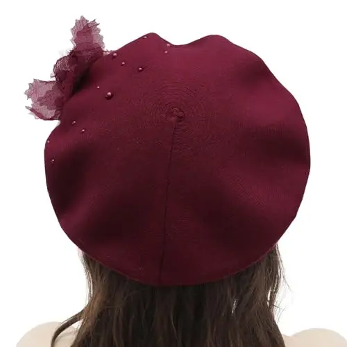 ZLYC Womens French Beret hat, Reversible Solid Color Mosaic Warm Beret Cap for Girls - 5