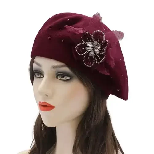 ZLYC Womens French Beret hat, Reversible Solid Color CasModazoneere Mosaic Warm Beret Cap for Girls - ZLYC (1)