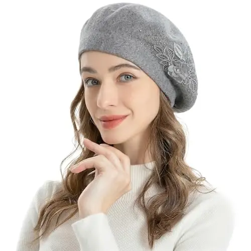 ZLYC Womens French Beret hat, Reversible Solid Color Mosaic Warm Beret Cap for Girls - ZLYC (1)