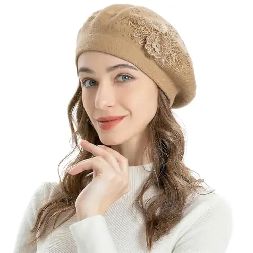 ZLYC Womens French Beret hat, Reversible Solid Color Mosaic Warm Beret Cap for Girls - 2