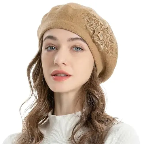 ZLYC Womens French Beret hat, Reversible Solid Color Mosaic Warm Beret Cap for Girls - 3