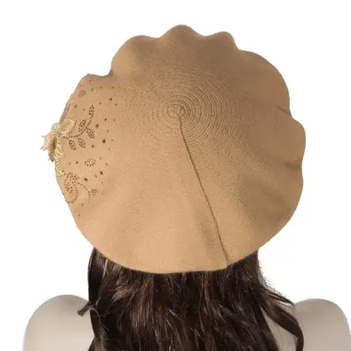 ZLYC Womens French Beret hat, Reversible Solid Color Mosaic Warm Beret Cap for Girls - 5