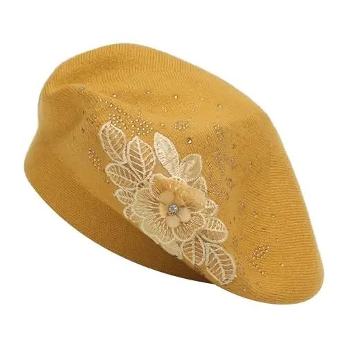 ZLYC Womens French Beret hat, Reversible Solid Color Mosaic Warm Beret Cap for Girls - 4