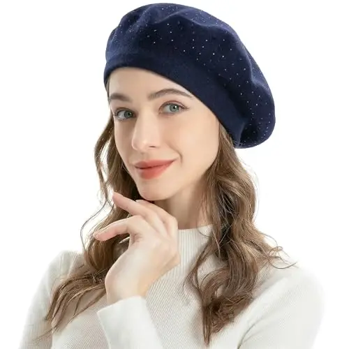 ZLYC Womens French Beret hat, Reversible Solid Color Mosaic Warm Beret Cap for Girls - ZLYC (1)