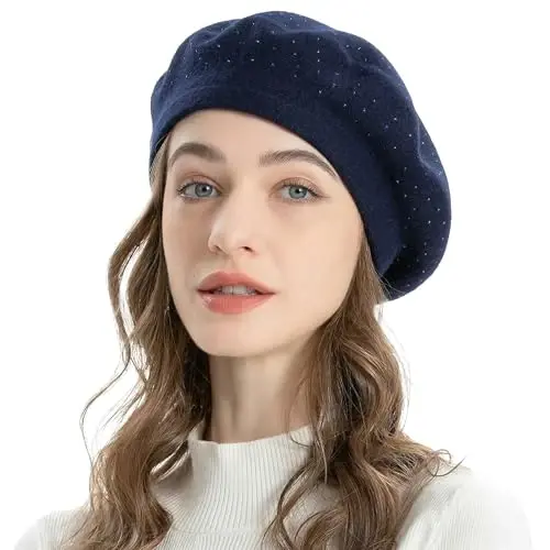 ZLYC Womens French Beret hat, Reversible Solid Color Mosaic Warm Beret Cap for Girls - 3