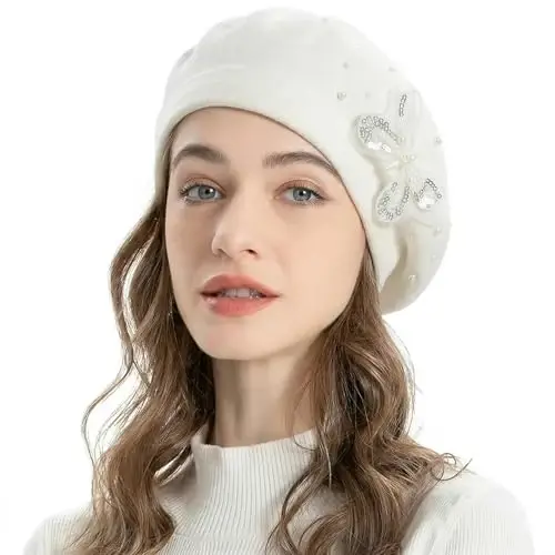 ZLYC Womens French Beret hat, Reversible Solid Color Mosaic Warm Beret Cap for Girls - 3