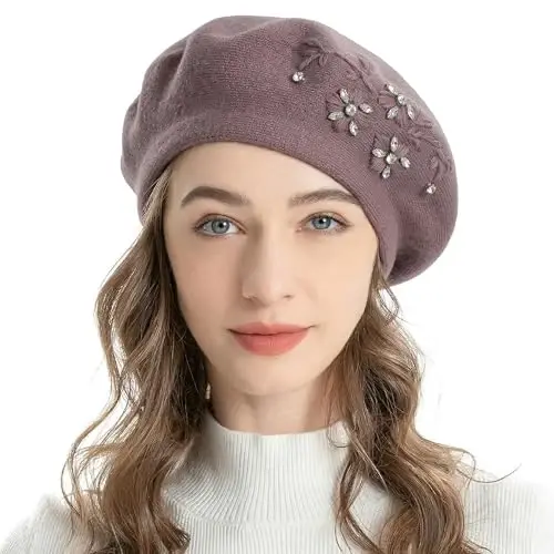 ZLYC Womens French Beret hat, Reversible Solid Color CasModazoneere Mosaic Warm Beret Cap for Girls 