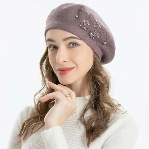 ZLYC Womens French Beret hat, Reversible Solid Color CasModazoneere Mosaic Warm Beret Cap for Girls - ZLYC (1)