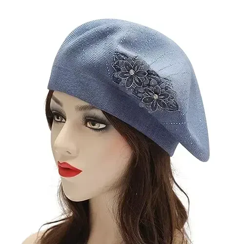 ZLYC Womens French Beret hat, Reversible Solid Color Mosaic Warm Beret Cap for Girls - MODAZONE (1)