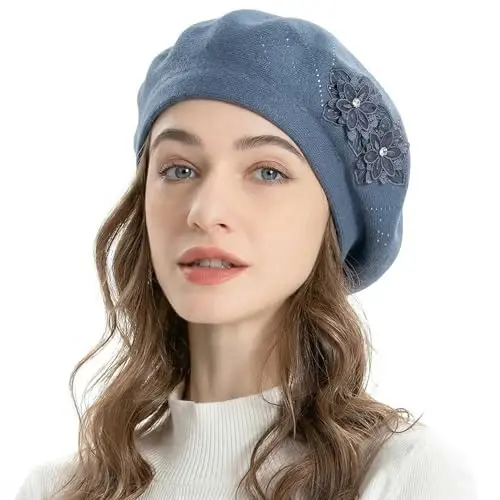 ZLYC Womens French Beret hat, Reversible Solid Color Mosaic Warm Beret Cap for Girls - 3