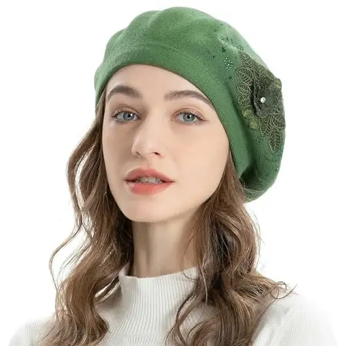 ZLYC Womens French Beret hat, Reversible Solid Color Mosaic Warm Beret Cap for Girls - 3