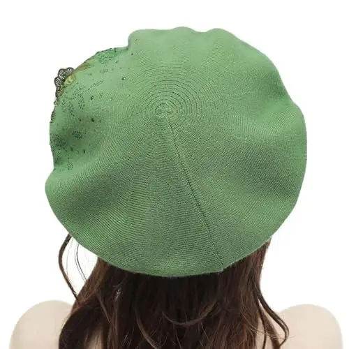 ZLYC Womens French Beret hat, Reversible Solid Color Mosaic Warm Beret Cap for Girls - 5