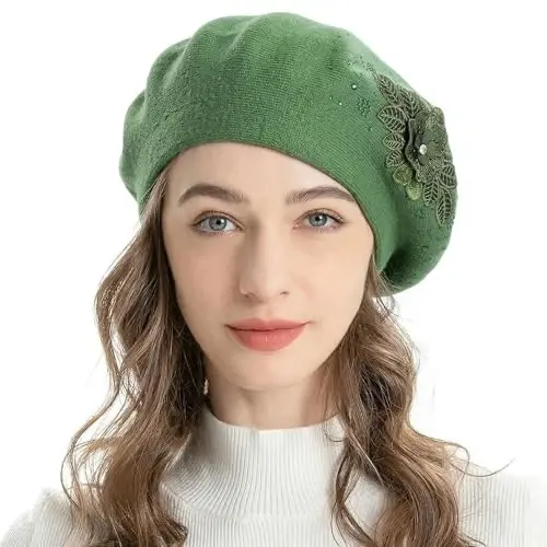 ZLYC Womens French Beret hat, Reversible Solid Color CasModazoneere Mosaic Warm Beret Cap for Girls 
