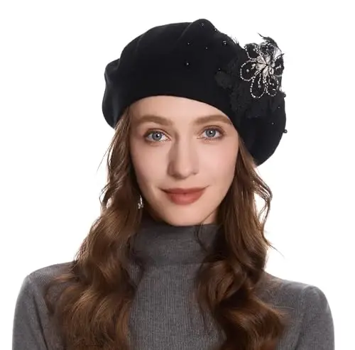 ZLYC Womens French Beret hat, Reversible Solid Color Mosaic Warm Beret Cap for Girls - 8