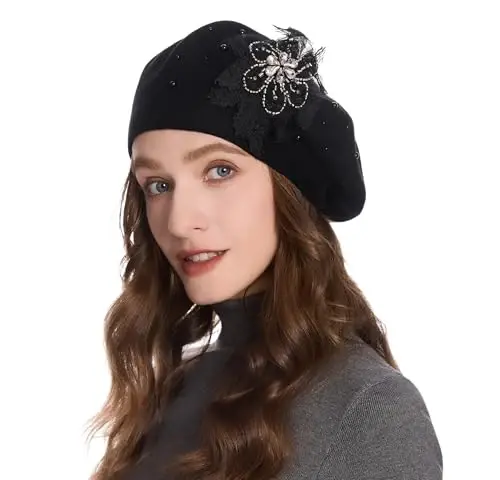 ZLYC Womens French Beret hat, Reversible Solid Color Mosaic Warm Beret Cap for Girls 
